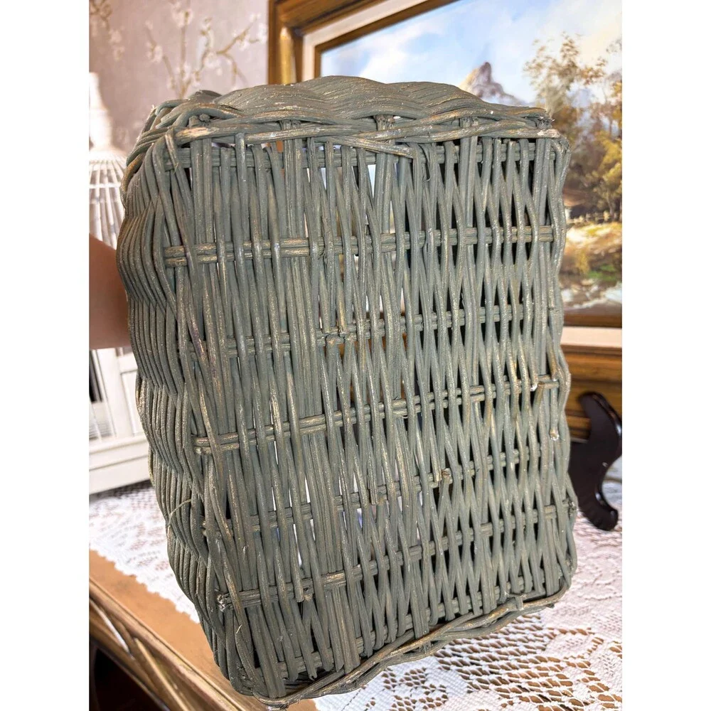 Vintage Hand Painted Goose Flower Cart Wicker Basket Country Cottagecore Decor